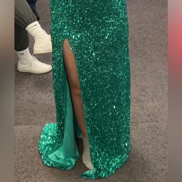 Scala Green Off the Shoulder Prom Dress - Picture 2 of 5